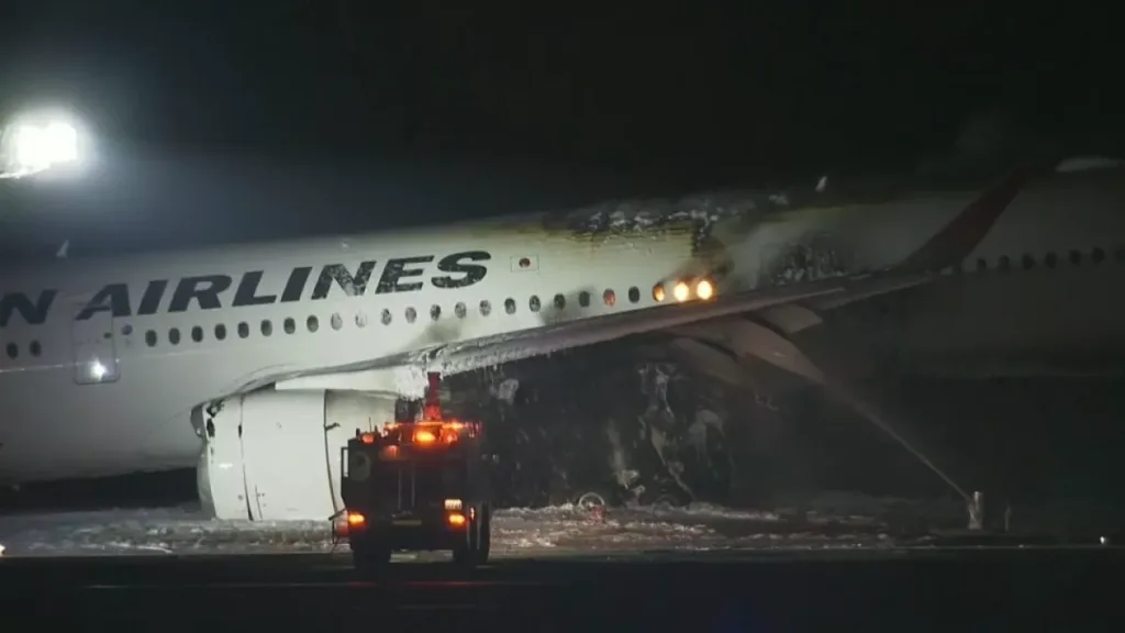 Haneda Airport Tokyo Plane Catches fire on the runway.