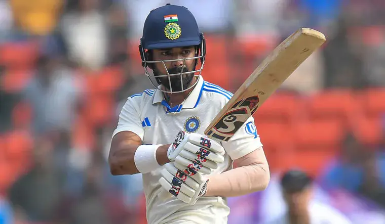 K.L. Rahul plays a shot during the second day of the first Test match between India and England at the Rajiv Gandhi International Stadium in Hyderabad