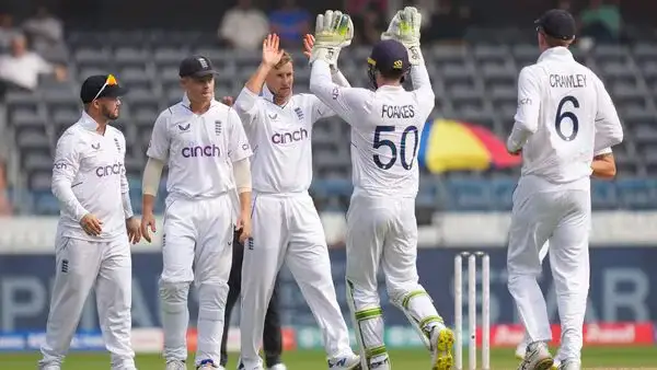 Joe Root celebrates a wicket in the third day of India vs England 1st test on January 27, 2024.